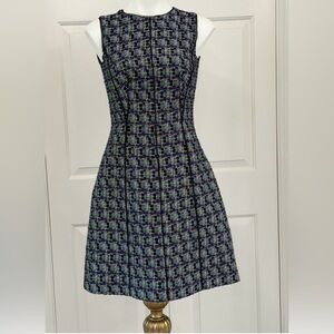 Oscar De La Renta Size 4 Sleeveless Navy Plaid A-Line Dress